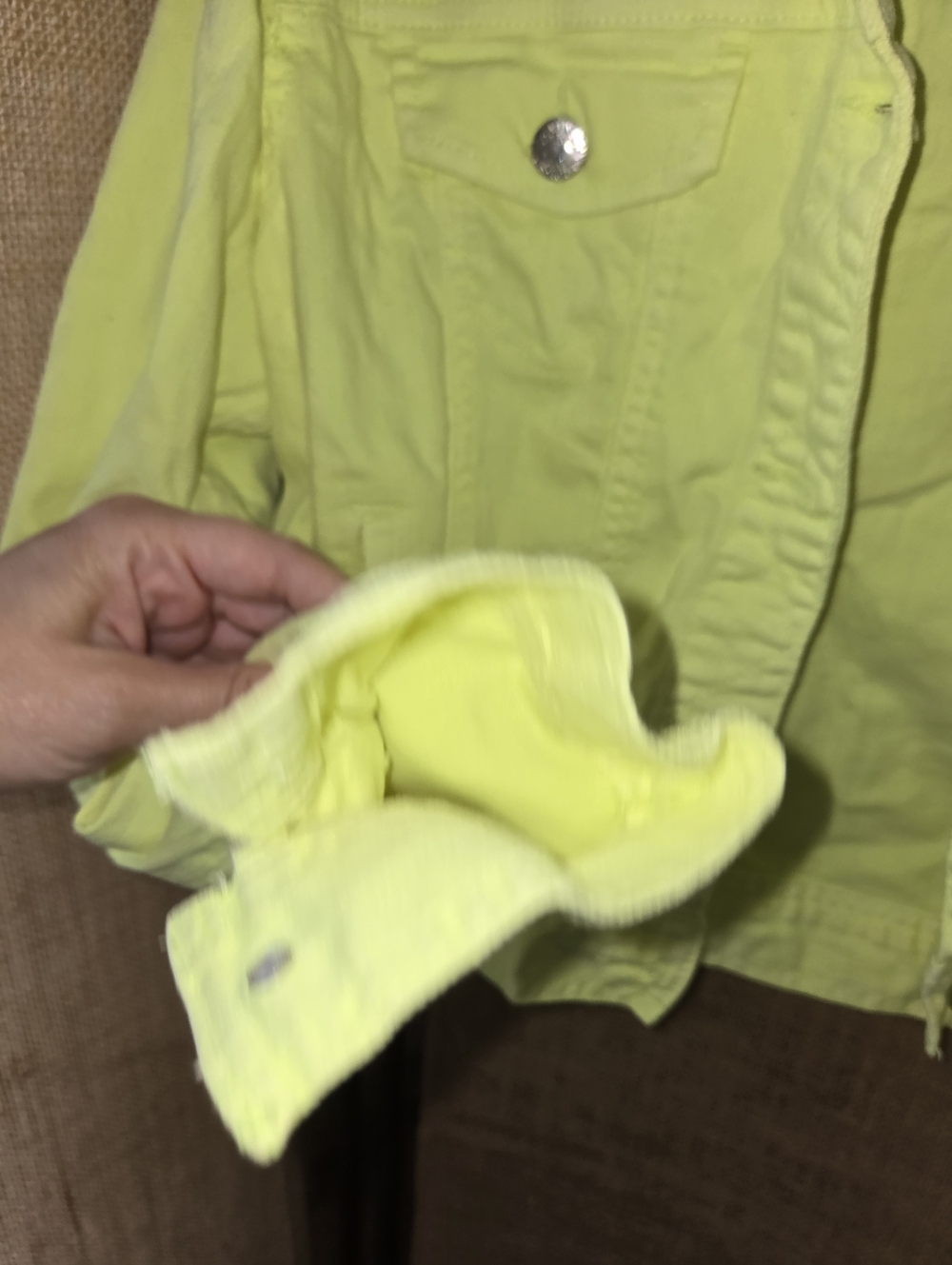 Y2k Celebrity Pink Original Denim Neon Yellow Green Cropped Denim Jacket Size L - Picture 5 of 8